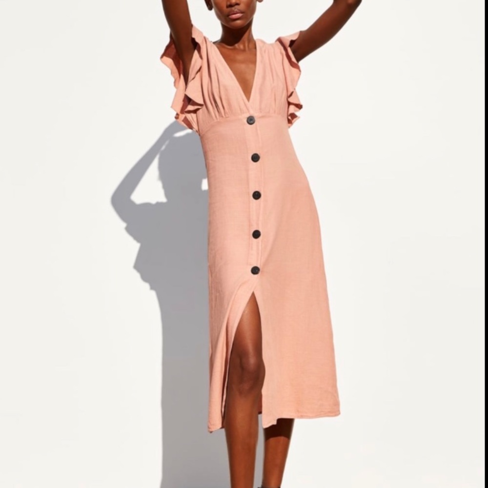 Zara Dusty Rose Pink Linen Dress